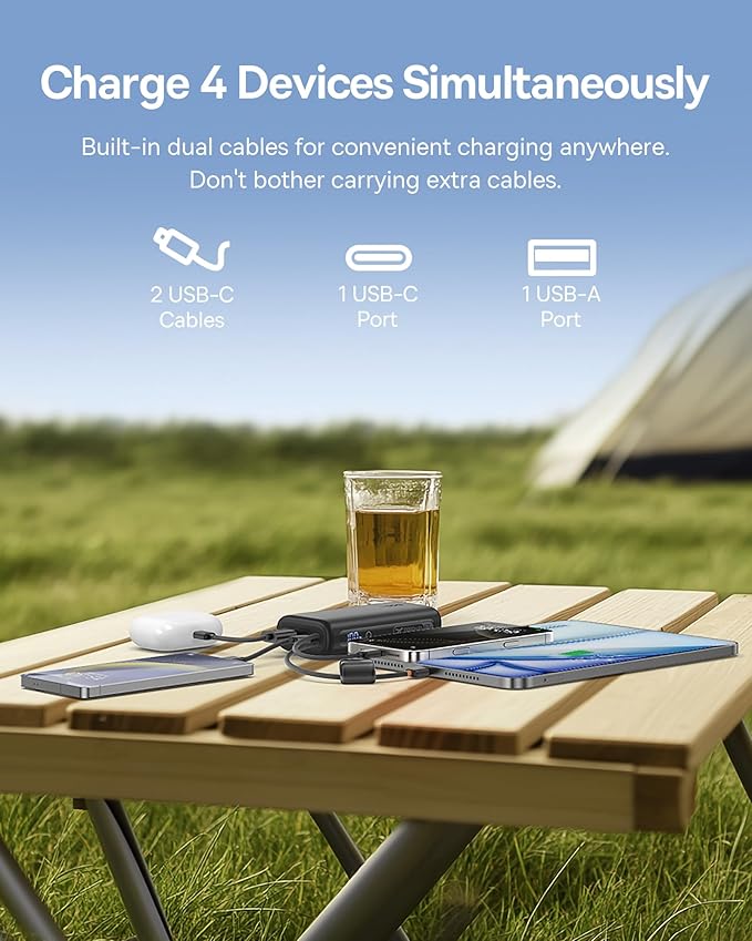 Baseus Picogo Magsafe Portable Charger, Qi2 15W 0.5" Ultra Slim 10000mAh Wireless Power Bank, Bundle with Power Bank Fast Charging 67W, 10000mAh Small Portable Charger Built-in Dual USB C Cable