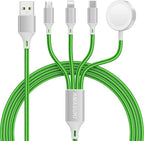 Amasuki Travel Essentials,4 in 1 for Apple Watch Charger/iPhone Charger/Multi Charging Cable,Vacation RV Camping Essentials,USB C/L/Micro Portable Charger for iWatch 11-1/iPhone 17-12,Car&Gift-Green