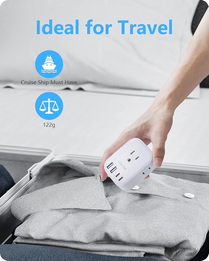 LENCENT 3 Pack US to UK Ireland Travel Plug Adapter,Grounded Type G Adapter For Travel with 4 Outlets 4 USB Ports (2 USB C), Power Plug for USA to Dubai Scotland British London England Hong Kong