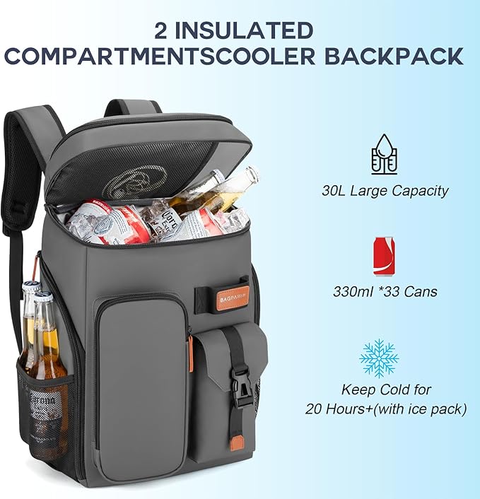 BAGPARKK Insulated Cooler Backpack,33/45 Cans Multifunctional Double Deck Leakproof Cooler Bag with Sternum Strap,Large Capacity Lightweight Travel Camping Beach Backpack