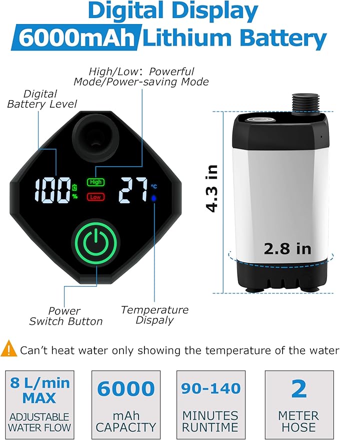 innhom Portable Shower Camping Shower Outdoor Camp Shower Pump, Electric Rechargeable Portable Camping Shower, Powered by Rechargeable Battery