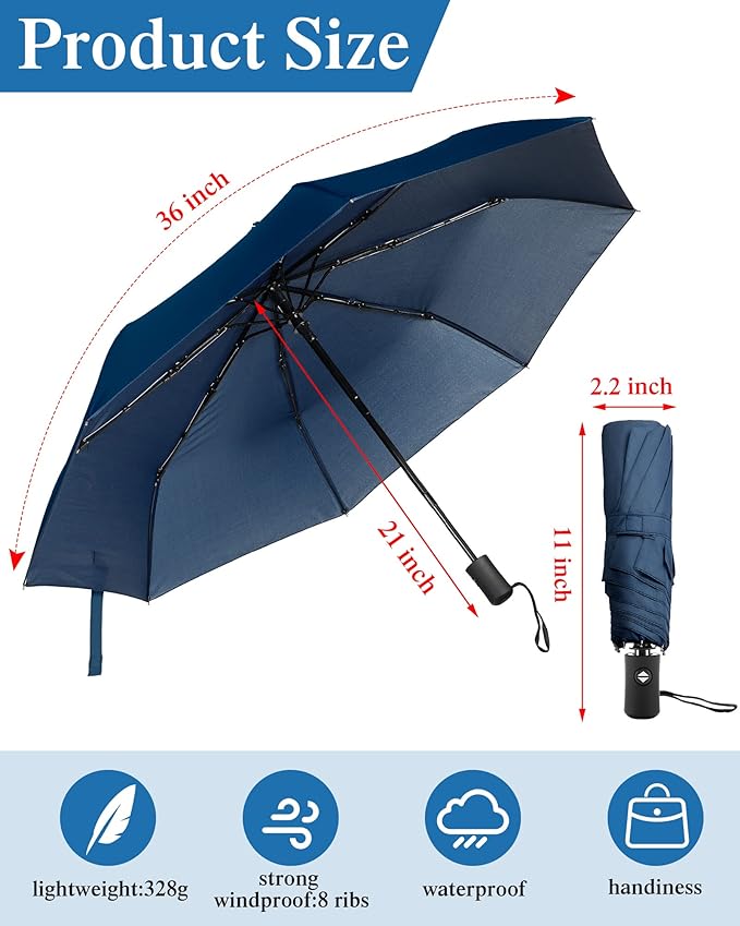 Yahenda 4 Pack Windproof Travel Umbrella Automatic Open & Close Folding Umbrellas for Rain Portable Umbrella Set for Men Women Backpack & Car Essentials