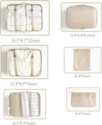 LANSKLBD 6 Set Packing Cubes for Travel, Luggage Organizers with Shoe & Toiletry Bags, Lightweight Suitcase Organizer for Carry-On, Washable Laundry Bags (Beige)