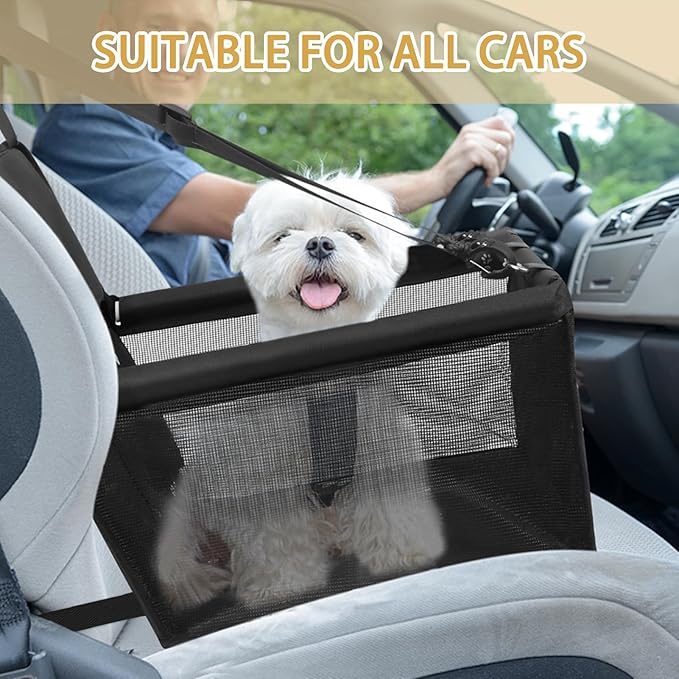 Dog Car Seat Foldable Dog Car Booster Seat Waterproof Breathable Oxford Travel Bag for Small to Medium Dogs, Puppies, and Pets-Pure Black