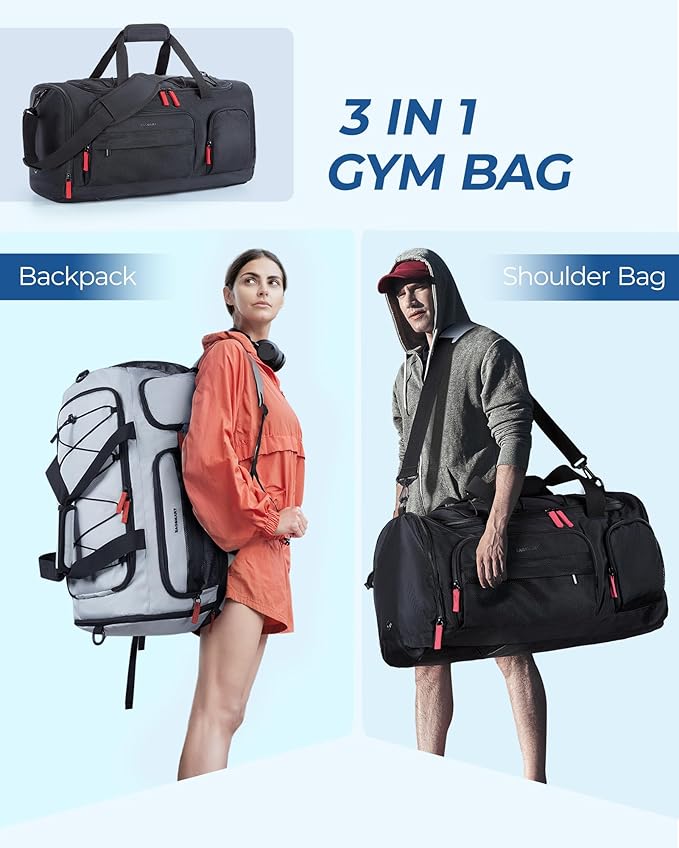 BAGSMART Gym Bag for Women & Men, 35L/63L Sports Travel Duffel Backpack with Shoe Compartment Laptop Compartment, Water Resistant Carry On Weekender Bag for Airplane