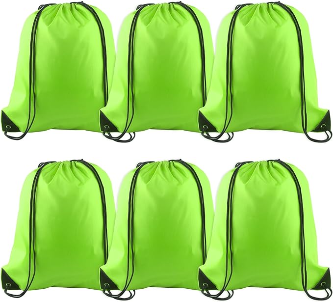 PLULON 6 Pcs Drawstring Bags Bulk Fluorescent Green Drawstring Backpack String Backpack Cinch Sack Sport Gym Backpack Bags for Yoga Traveling Outdoor Sports