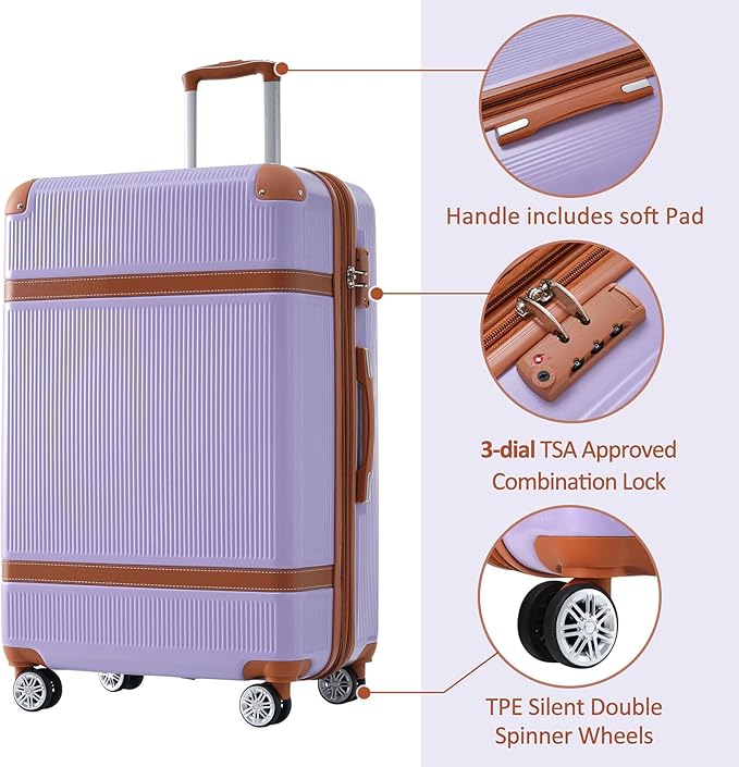 3 Piece Hardshell Luggage Sets 20"+24''+28" Expandable Hardside Luggages Spinner Suitcase with Spinner Wheels & TSA Lock,Lightweight Luggage Sets For Women Men Outdoor Travel Purple