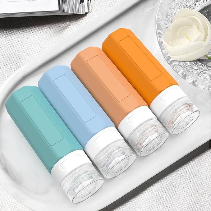 Redfly Travel Bottles for Toiletries, Tsa Approved 3oz Travel Size Containers, Leak Proof Travel Size Toiletries Bottles Silicone, BPA Free Refillable Essentials for Shampoo Conditioners, Mixed