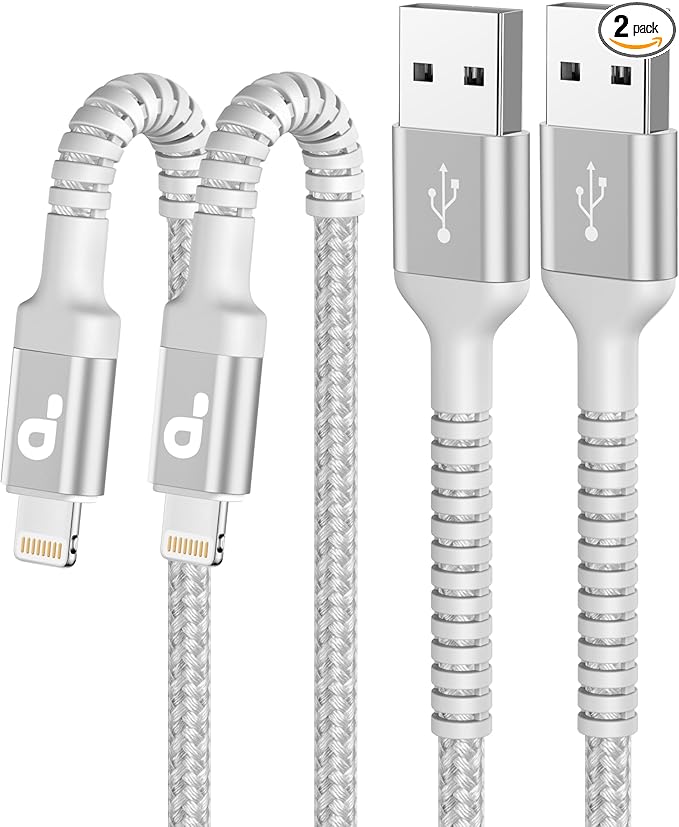 iPhone Charger Cable 3FT, 2Pack USB to Lightning Cable Extra Durable Braided, [Apple MFi Certified] Fast Charging iPhone Charger Cord Compatible with iPhone 14 13 12 11 8 7 Pro Max and More-Silver