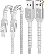 iPhone Charger Cable 3FT, 2Pack USB to Lightning Cable Extra Durable Braided, [Apple MFi Certified] Fast Charging iPhone Charger Cord Compatible with iPhone 14 13 12 11 8 7 Pro Max and More-Silver