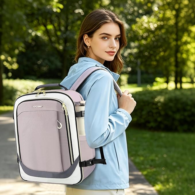 KROSER Laptop Backpack Large Computer Backpack Fits up to 17 Inch Laptop Water-Repellent 40L Travel Backpack Casual Daypack for Business/College/Women/Men-Beige/Dusty Pink/Grey