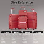 4 Piece Luggage Set, Hardside Expandable Lightweight Suitcase with 360° Mute Spinner Wheels Luggage Sets, TSA Lock, 14/20/24/28 Inch Travel Luggage for Men, Women and Girls (Wine Red 2)