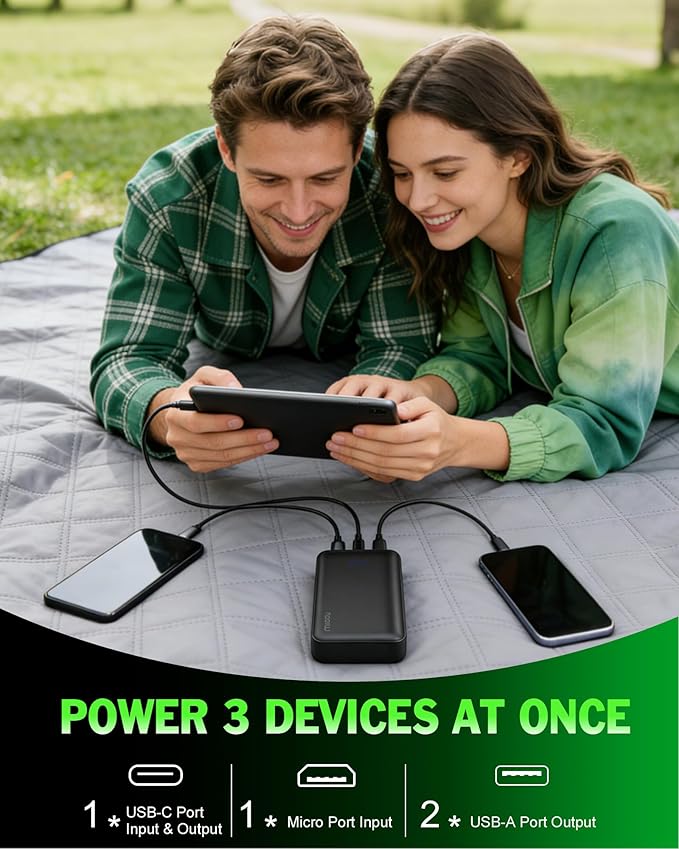 Miady 2-Pack 20000mAh Portable Charger, 22.5W USB C Fast Charging Power Bank 3 Outputs 2 Inputs Travel Essential Battery Pack Compatible with iPhone 17/16 Galaxy S24/22, iPad, Android (2 White)