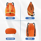 JELUTAR Drawstring Backpack Gym Bag with Shoes Compartment for Soccer, Basketball, Swim, Water-Resistant String Backpack Beach Cinch for Women Men, Orange