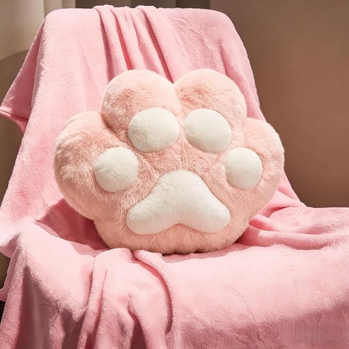 RYOLOY Cat Paw Warm Hand Pillow,with 67 * 39Inch Travel Blanket,3 in 1 Travel Pillow and Blanket Set,for Car Office Camping Essentials(Pink).