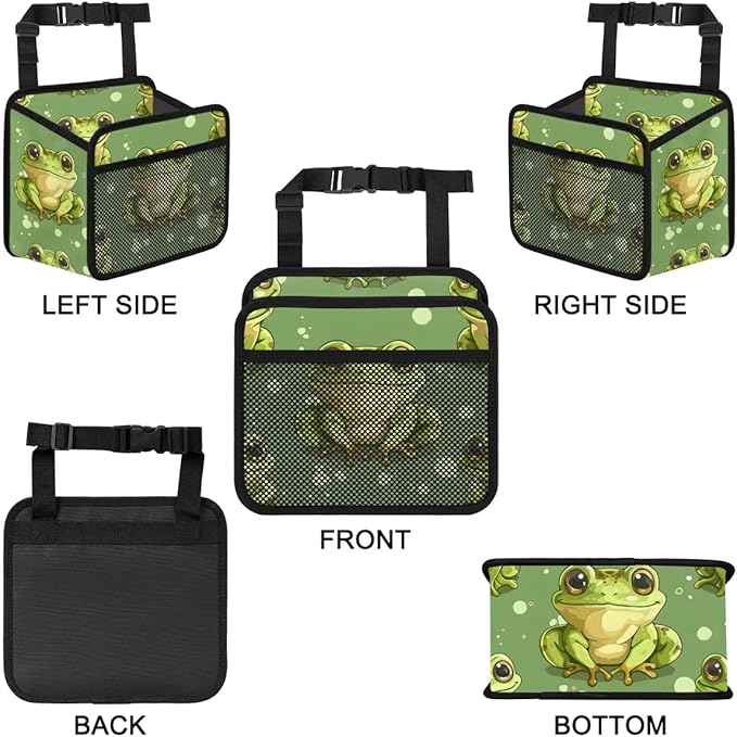 Car Backseat Organizer, PU Leather Back of Seat Cars Hanging Organizer with Pockets Leakproof Car Garbage Bag Hanging Cars Seat Storage Box Travel Accessories Foldable (Green Frog)