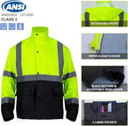VENDACE Class 3 High Visibility Rain Suits,Rain Gear for Men Yellow/Lime Reflective Hi Vis Safety Rain Work Jacket,Pants
