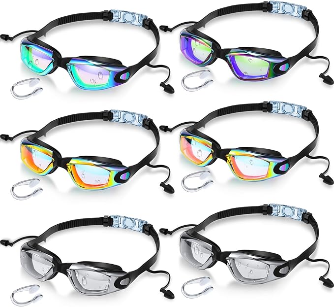 Flutesan 6 Pack Swim Goggles for Adult Anti Fog Swimming Glasses with Ear Plugs Nose Clip No Leaking Full Protection Goggles