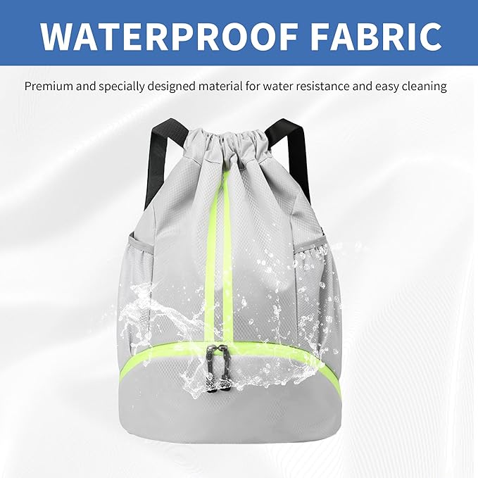 JELUTAR Drawstring Backpack Gym Bag with Shoes Compartment for Soccer, Basketball, Swim, Water-Resistant String Backpack Beach Cinch for Women Men, Grey, Medium
