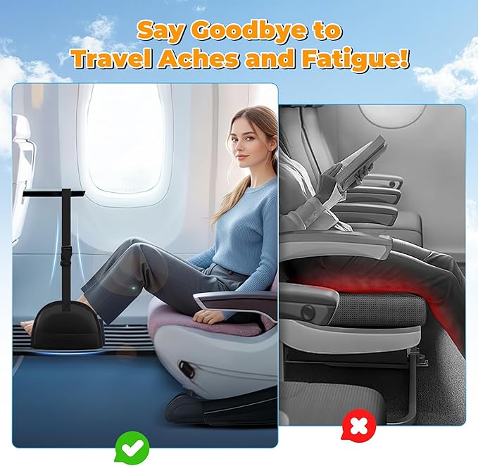 Airplane Foot Hammock - Portable Travel Foot Rest with Adjustable & Detachable Straps for Ergonomic Support on Flights, Cars, Trains, Lightweight & Packable for Long Haul Travel & Office