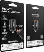 REBEL Dual 65W USB C Fast Car Charger 12V/24V [Smallest Metal Frame] PD65W, QC60W 4.0/3.0, Flush Fit, Cigarette Lighter Adapter for iPhone 17 Pro Max Air 16 Plus 15 14 13 12 iPad, MacBook, S25. S24