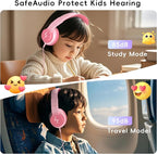 Candy Bila Kids Wired Headphones for Kids with Microphone, 85/94dB Volume Limiter Headphones for Girls Boys, Light Pink