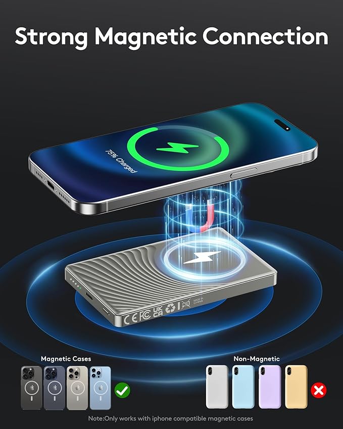 for Magsafe Battery Pack, 10000mAh Slim Wireless Magnetic Power Bank with USB C Charging, Travel Essential for Magsafe Portable Charger Compatible with iPhone 17/16/15/14/13/12 Serie