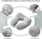 Sintuff 4 Sets Inflatable Travel Pillows for Airplanes with Compact Bag and Blindfold Velvet Inflatable Neck Pillow for Traveling Head Support U Shaped Flight, 12 x 12 x 5.5 Inch(Multi Color)