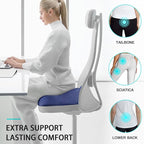 Benazcap X Large Memory Seat Cushion for Office Chair Sciatica & Back Pain Relief Memory Foam Firm Coccyx Pad for Car, Wheelchair, Gaming Chair and Desk Chair, Blue