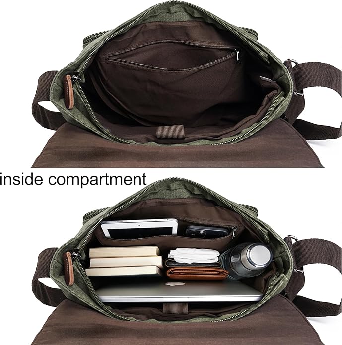 Evergoo Vintage Messenger Bag Unisex Shoulder Bags Canvas Satchel Cross Body Work Satchel Briefcase for 15.6 Inch Laptop