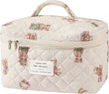 Gosect Large Makeup Bag, Cute Cosmetic Bag for Women Girls, Floral Coquette Aesthetic Toiletry Bag, Travel Make Up Organizer Bag (White-Bear)