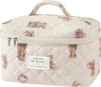 Gosect Large Makeup Bag, Cute Cosmetic Bag for Women Girls, Floral Coquette Aesthetic Toiletry Bag, Travel Make Up Organizer Bag (White-Bear)