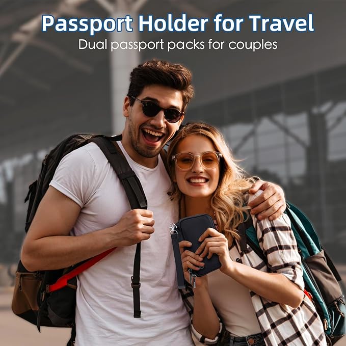 WALNEW Passport Holder for Travel - RFID Blocking Travel Wallet Essentials Organizer with Card Slots & Zipper Pocket (Women/Men)