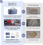 BOYATU Travel Makeup Bags for Women: 3 Pcs Set Wide Open Cosmetic Bag - Portable Make up Bags with Handle - Vegan Leather Toiletry Organizer Bag with Divider (G-05-Blue)
