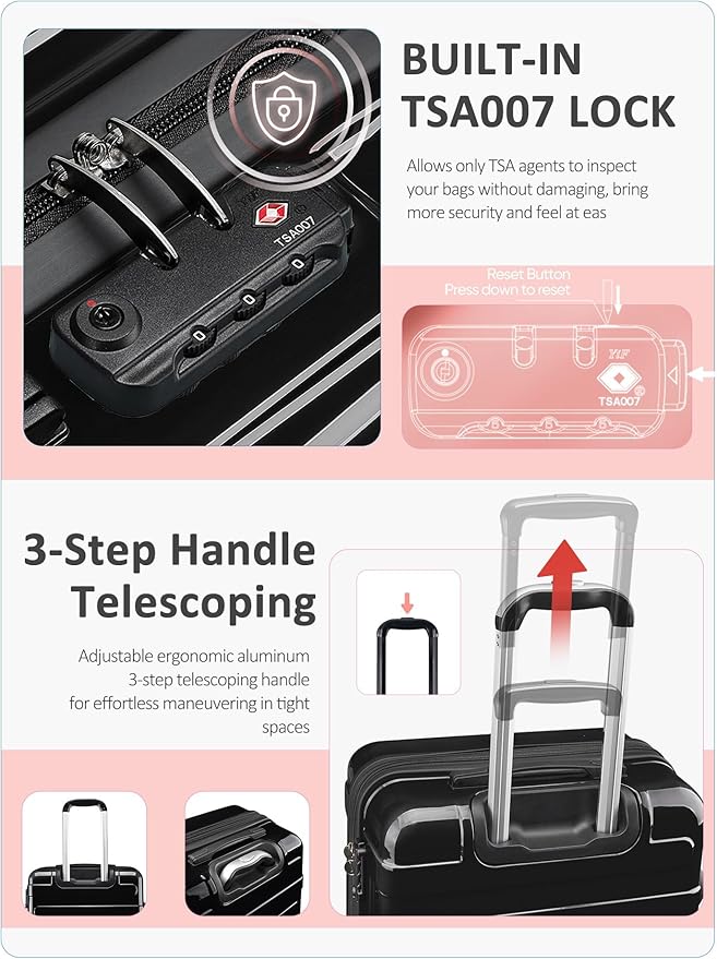 Tolino Carry on Luggage Checke Airline Approved,24 Inch Hardside Suitcase with Wheels TSA Lock, PC+ABS Lightweight Carry on Suitcases for Women and Men