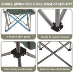 Colegence Oversized XL Padded Camping Chair Set of 2 Wide Heavy Duty Lawn Chairs Support 450 LBS Portable Folding Gaint Plus Camp Chair for Outdoor Outside Sports Baseball Soccer-Green