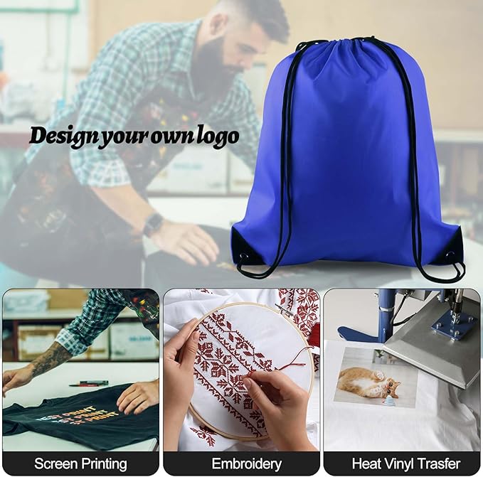 PLULON 15 Pcs Blue Drawstring Bags Drawstring Backpack Bulk, String Backpack Cinch Sack Sport Gym Backpack Bags for Yoga Traveling Outdoor Sports
