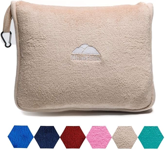 BlueHills Premium Soft Plush Travel Blanket Value Pack Set of 2 - Airplane Travel Essential Flight Blanket Throw in a case Compact Car Plane Travel Gift – Beige and Royal Blue.