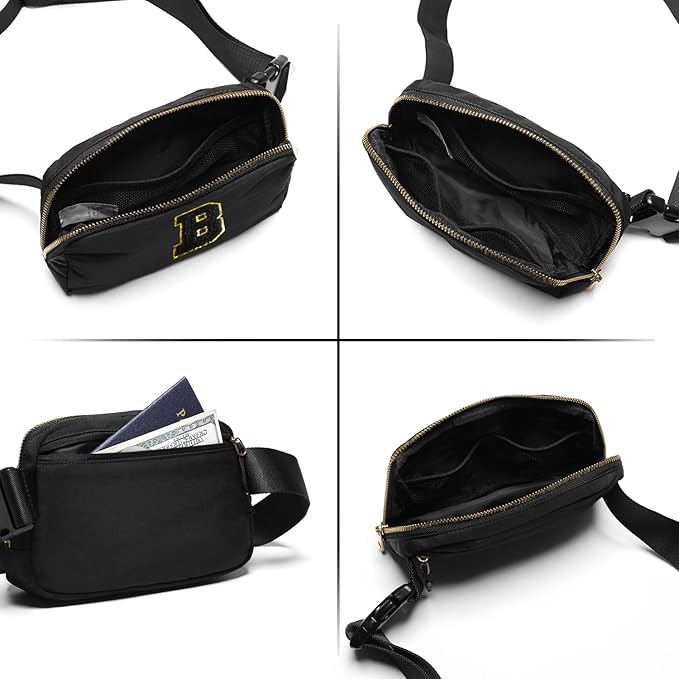 Gitus Belt Bag Fanny Pack Crossbody Bags with Initial Letter Patch Gifts for Wife Older Women Mother Coworker Bridesmaid Anniversary Travel Gifts Beach Gifts (Black-B)