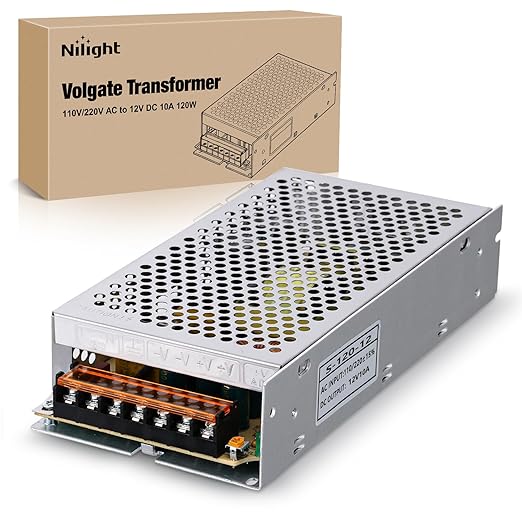 Nilight AC 110V/220V to DC 12V Voltage Converter 10A 120W Switching Power Supply Adapter Transformer Low Voltage Output LED Driver for LED Strip Light Radio CCTV Camera Security Video System