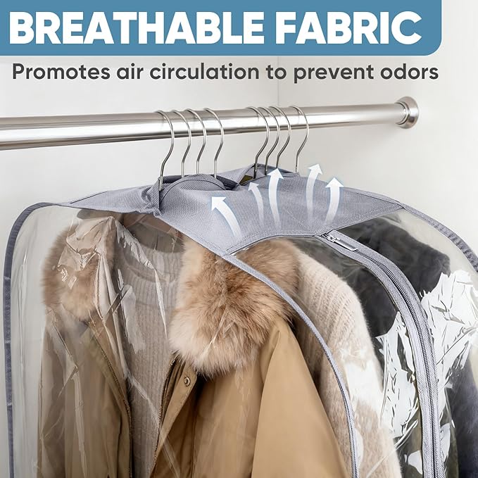 BALEINE 48'' Clear Garment Bags, 10.5'' Wide PEVA Suit Bag for Closet Clothes Dresses Suit Coats Storage (Clear, 1PK)