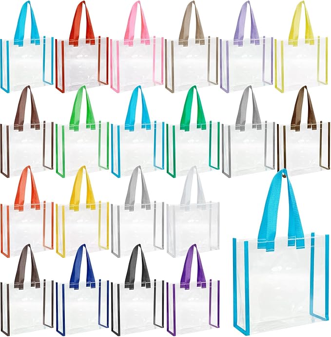 Eccliy 30 Pack 12x12x6 Inch Clear Tote Bag Stadium Approved Bulk Plastic Beach Tote Gift Bag with Handle for Gym Sports | 30 Pack, 12x12x6 Inch, Stadium Approved, Bulk, with Handle, Tote Gift Bag