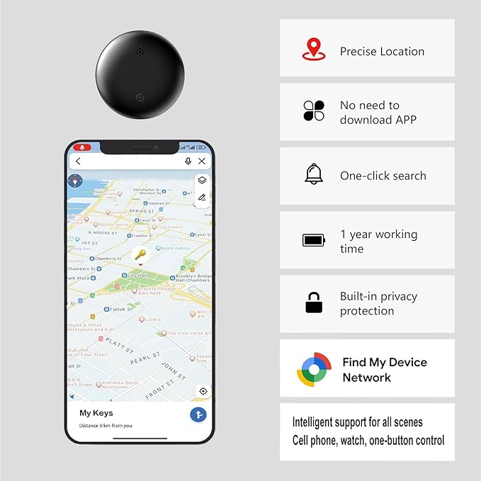 JieWeiXun Compatible Android Ultra-Thin Find My Device Tracker – IP66 Waterproof, 1-Year Battery, Global GPS Locator for Keys/Wallet/Luggage via Google Find My Network(Android, 4 PCS)