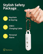 Vantamo Personal Alarm for Self Defense with Low Battery Notice, Strobe Light & Extra Loud 130 dB Double Speakers Safety Keychain Set for Women, Rechargeable Panic Button for Womens Self Defense