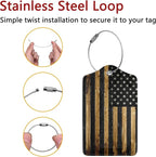 GACCAP 2 Pack Luggage Tags for Suitcase, Privacy Cover ID Label with Stainless Steel and Address Card for Travel Bag Backpack Cruise Ship Essentials Tag Women Men - Wood American Flag