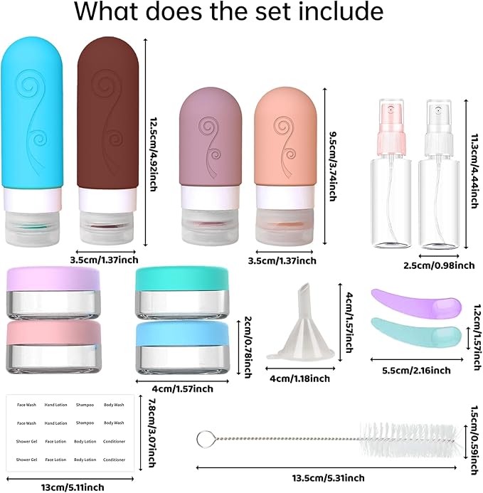vodvob Travel Bottles Set - TSA Approved, Leak Proof, Silicone, Reusable, BPA Free - 16 Pack, 2oz 3oz