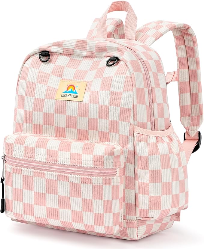 STEAMEDBUN Corduroy Toddler Backpack for Girls 2-4: Kids backpack for Boys Girls - 12 inch Preschool Kindergarten Backpacks - Checkerboard
