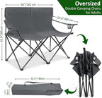 Leonyo Oversized 2 Person Camping Chair, Double Camping Loveseat Chair for Adults, Foldable & Comfortable Double Seat for Lawn, Backyard, Beach, Sports, Movie, Grey