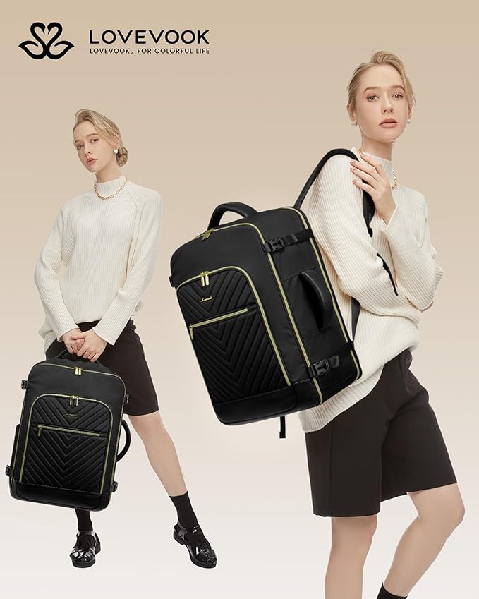 LOVEVOOK Large Travel Backpack for Women, TSA Carry on Backpack for Airplanes, 40L Personal Item Travel Bag for Women fits 17" Laptop,Waterproof Carry on Bag Airplane Approved with 3 Packing Cubes