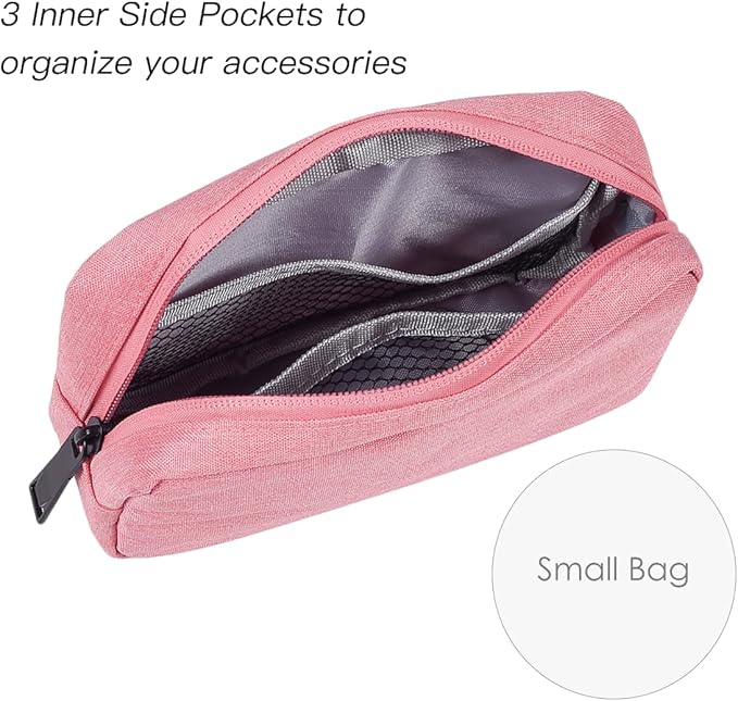 CAAORDKSO Electronics Organizer Travel Bag, Small Cable Organizer Case Waterproof Accessories Pouch, Travel Electronic Carrying Case for Cable, Cord, Charger, Phone, Power Bank, Earphone (Small-Pink)